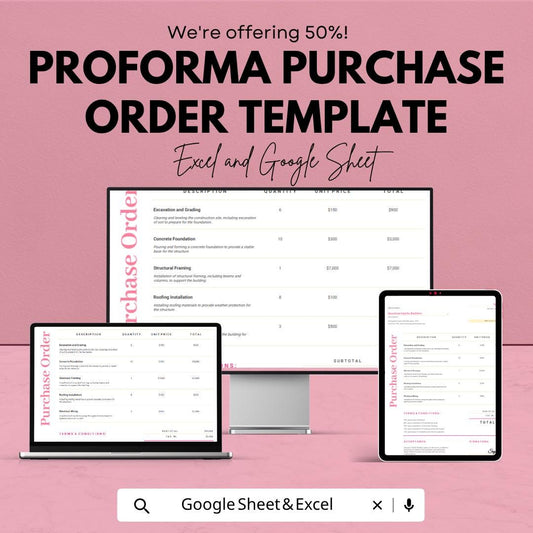 Proforma Purchase Order Template | Purchase Order Spreadsheet | Business Order Form Template | Excel & Google Sheets | Vendor Order Tracker