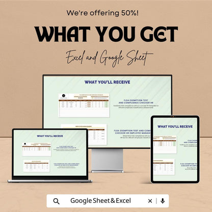 FLSA Exemption Test and Compliance Checker HR Template | Employee Classification Tool | HR Compliance Spreadsheet | Excel & Google Sheets