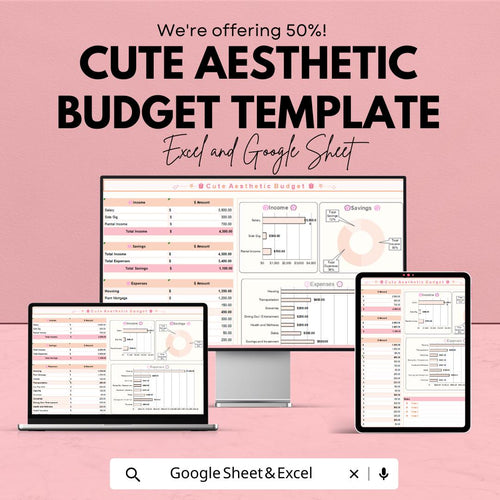 Cute Aesthetic Budget Template | Monthly Budget Spreadsheet | Excel & Google Sheets Budget Planner | Expense Tracker