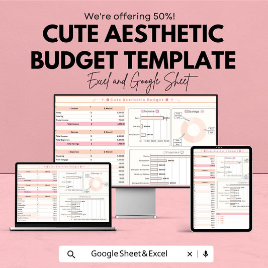 Cute Aesthetic Budget Template | Monthly Budget Spreadsheet | Excel & Google Sheets Budget Planner | Expense Tracker