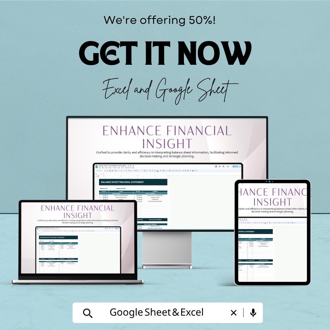 Balance Sheet Financial Statement Template | Balance Sheet Spreadsheet | Business Financial Statement Template | Excel & Google Sheets |