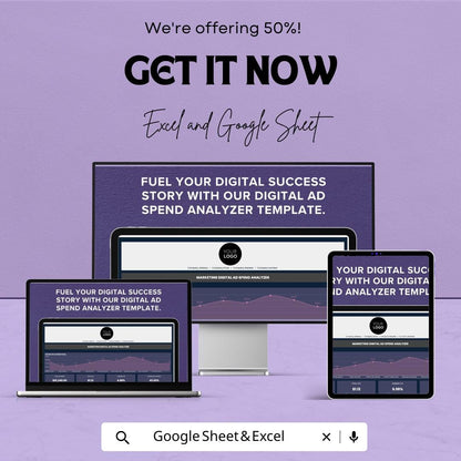 Marketing Ad Spend Analyzer Template | Digital Marketing Dashboard | ROI Tracker Spreadsheet | Excel & Google Sheets Campaign Performance