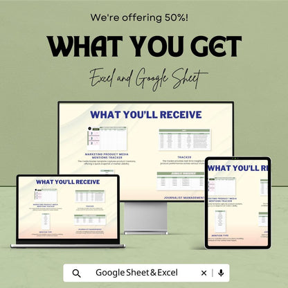 Marketing Product Media Mentions Tracker Template | PR Tracker | Media Monitoring Spreadsheet | Google Sheets & Excel |