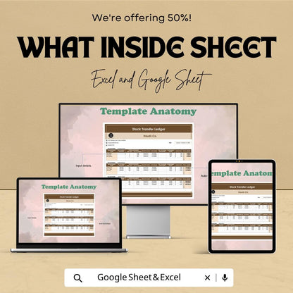 Stock Transfer Ledger Template Excel Google Sheets | Share Transfer Tracker | Corporate Stock Register | Shareholder Transfer Log |