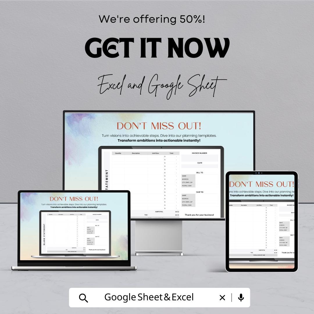 Blank Statement Sheet Template | Excel and Google Sheets | Invoice & Billing Tracker | Business Finance Log | Digital Download