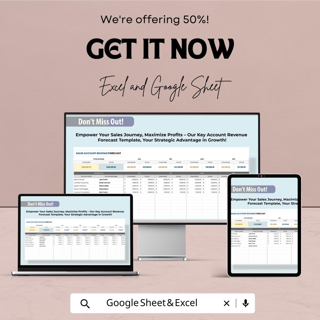 Sales Key Account Revenue Forecast Template | Excel & Google Sheets | Sales Tracker | Revenue Planner | Forecast Spreadsheet | KPI Dashboard