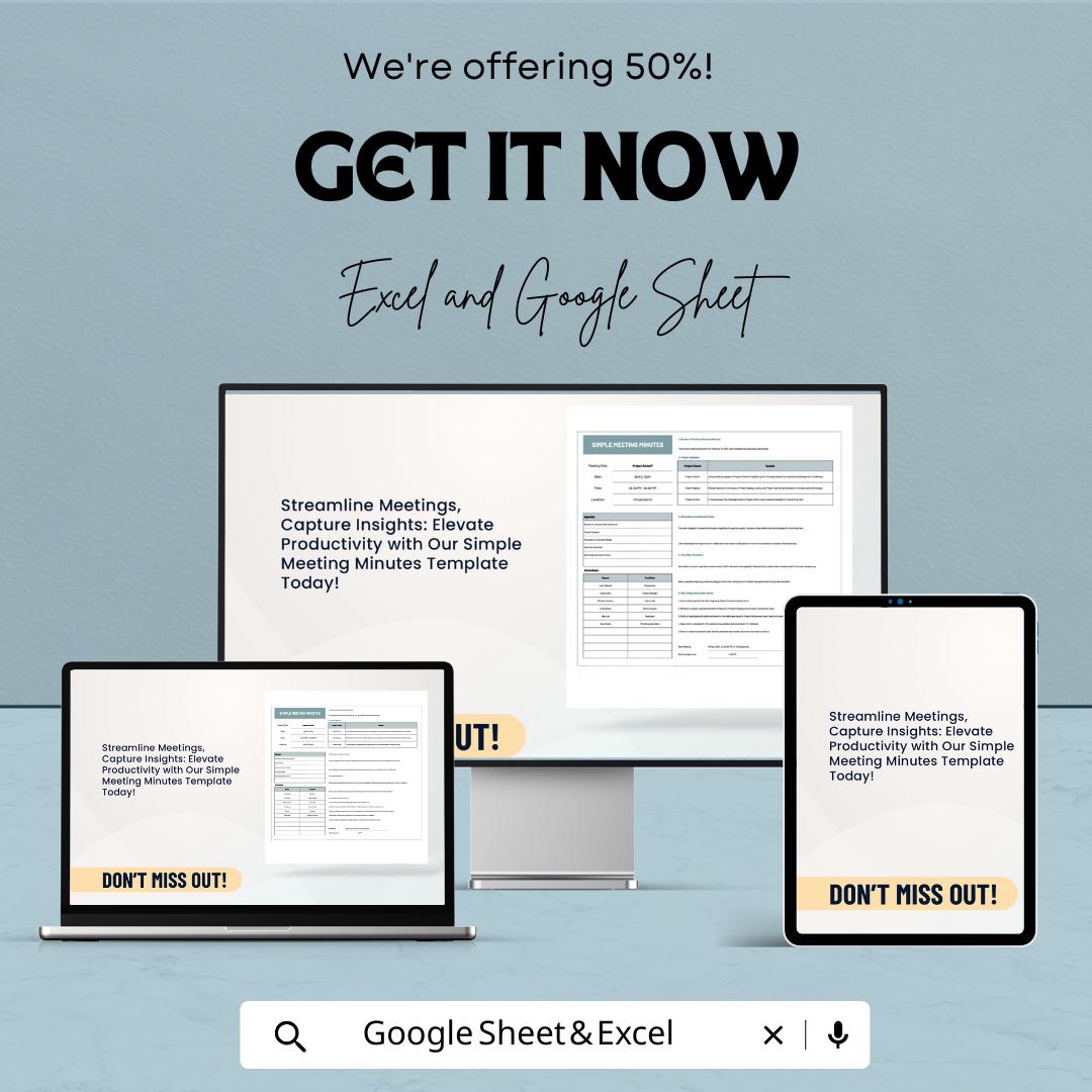 Simple Meeting Minutes Template | Meeting Notes Tracker | Business Meeting Agenda | Corporate Meeting Log | Editable Meeting Record