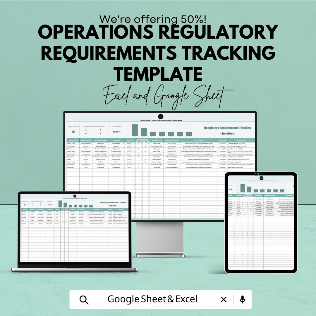 Operations Regulatory Requirements Tracking Template | Compliance Tracker | Excel & Google Sheets