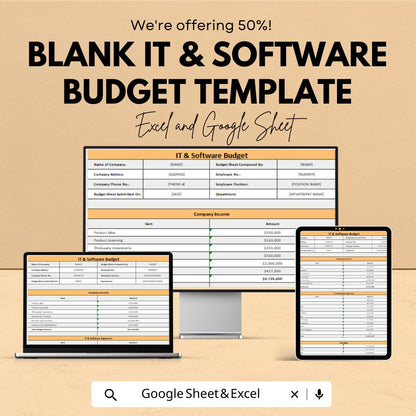 IT & Software Budget Template | Company Budget Planner | Business Expense Tracker | Editable Budget Spreadsheet