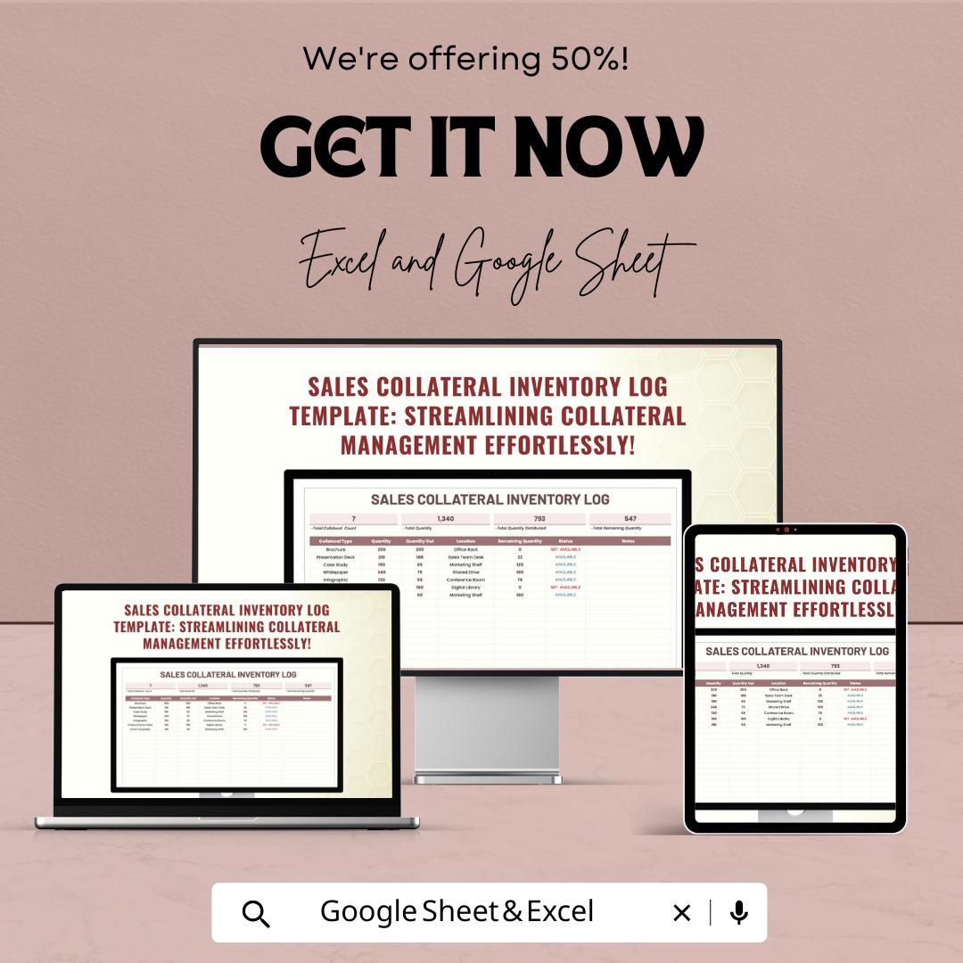 Sales Collateral Inventory Log Template | Marketing Asset Inventory Tracker | Excel & Google Sheets Business Tool