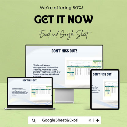Inventory Workbook | Excel and Google Sheets Template for Inventory Management | Stock Tracking & Valuation Workbook