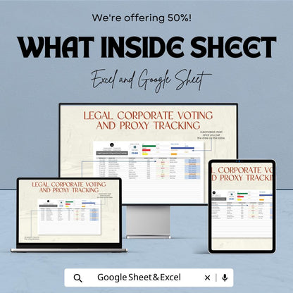 Corporate Voting Tracker Template, Proxy Tracking Spreadsheet, Shareholder Voting Log, Board Meeting Vote Tracker, Excel & Google Sheets