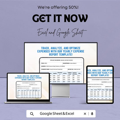 Yearly Expense Report Template | Annual Budget Tracker | Financial Report Template | Income & Spending Planner
