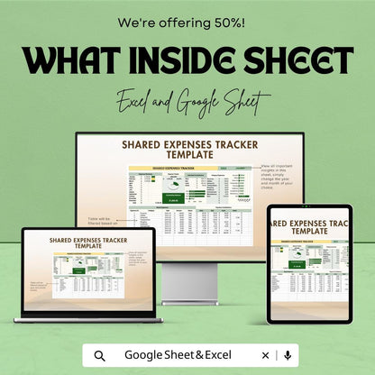 Shared Expenses Tracker Template, Split Expenses Spreadsheet, Roommate Expense Tracker, Household Budget Splitter