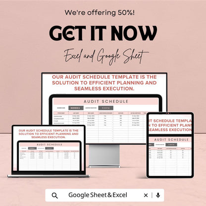 Internal Audit Schedule Template | Audit Tracker Spreadsheet | Compliance Planner | Audit Log Dashboard | Business Audit Tool