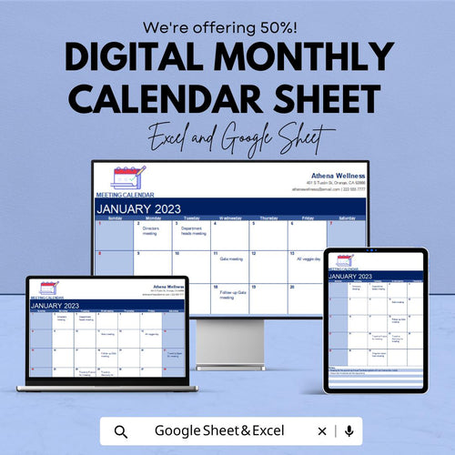 Digital Monthly Calendar Sheet | Google Sheets Template | Monthly Planner for Meetings & Appointments | Time Management Tool | 2023 Calendar