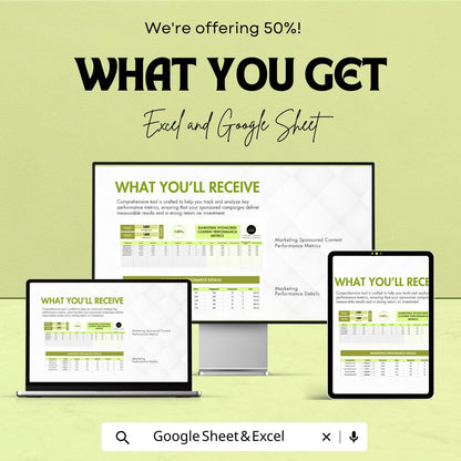 Marketing Sponsored Content Performance Metrics Template | Campaign Metrics Tracker | Engagement and Conversion Tracker