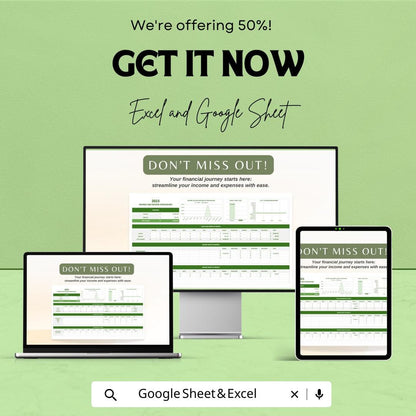 Income and Expense Spreadsheet | Excel & Google Sheet Template for Financial Management | 50% Off Now