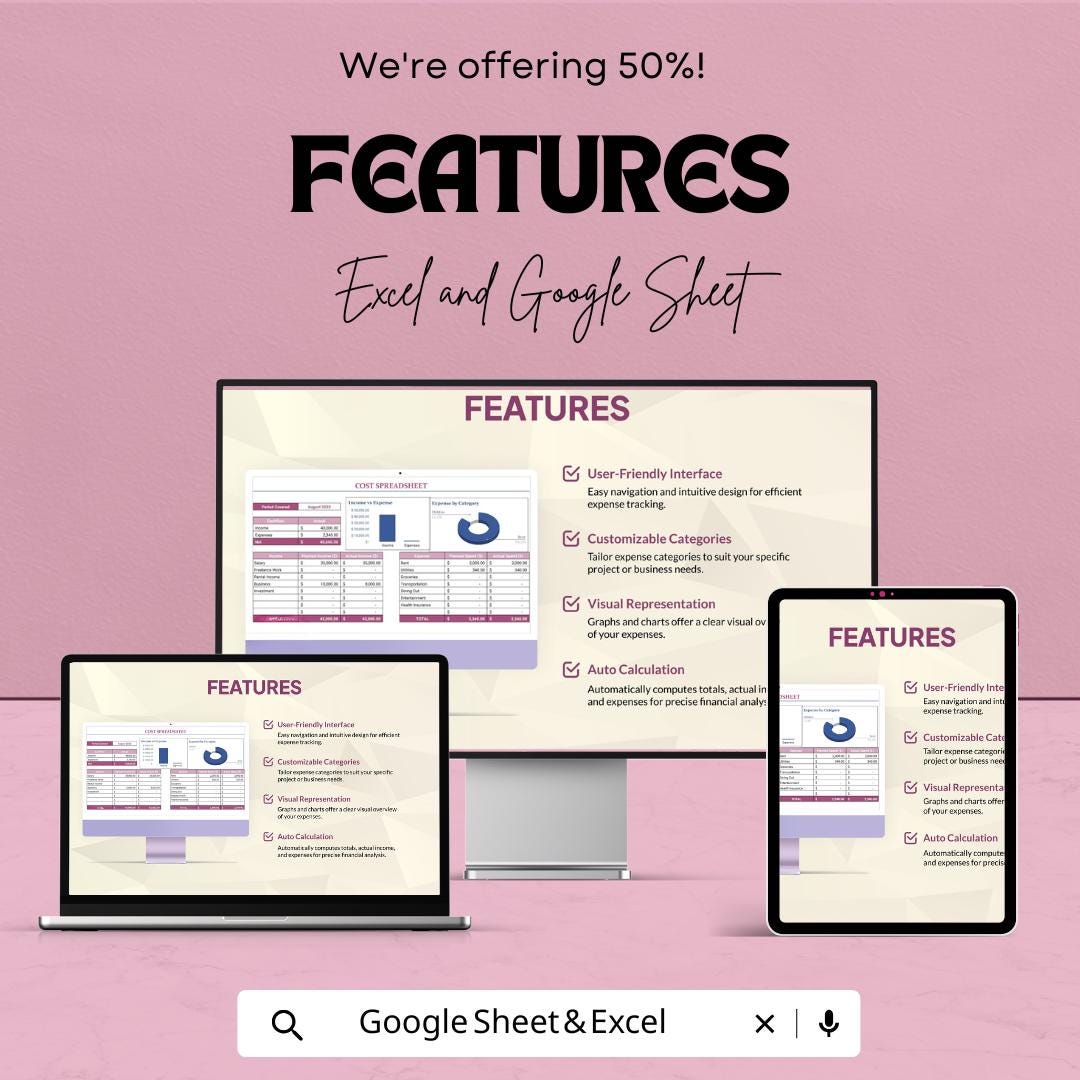 Cost Spreadsheet Template | Excel & Google Sheets Budget Tracker | Income Expense Dashboard | Financial Planning Tool