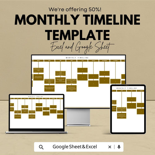 Monthly Timeline Template for Excel & Google Sheets | Editable Project Planner | Monthly Goal Tracker Spreadsheet