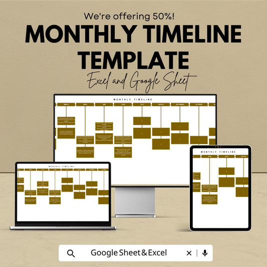 Monthly Timeline Template for Excel & Google Sheets | Editable Project Planner | Monthly Goal Tracker Spreadsheet