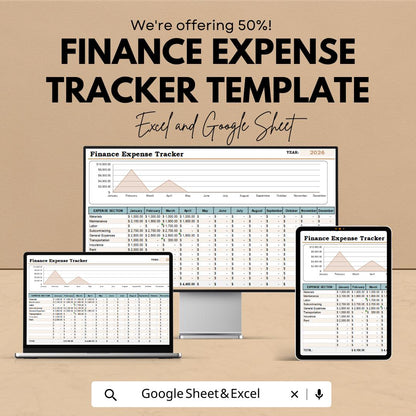 Finance Expense Tracker Template Excel, Annual Budget Spreadsheet, Monthly Expense Tracker, Business Finance Planner