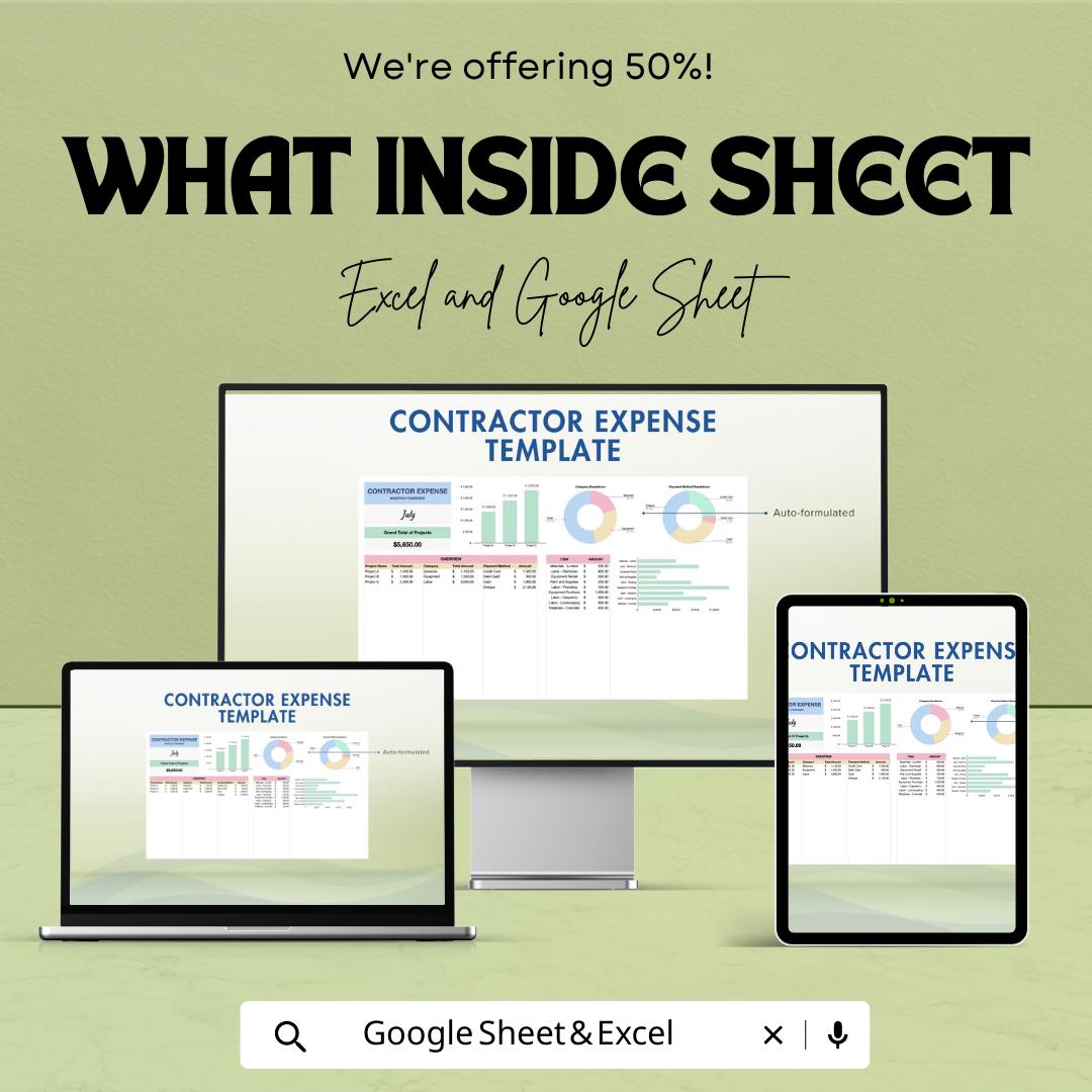 Contractor Expense Template Excel & Google Sheets | Freelance Expense Tracker | Self Employed Budget Spreadsheet | Business Expense Planner