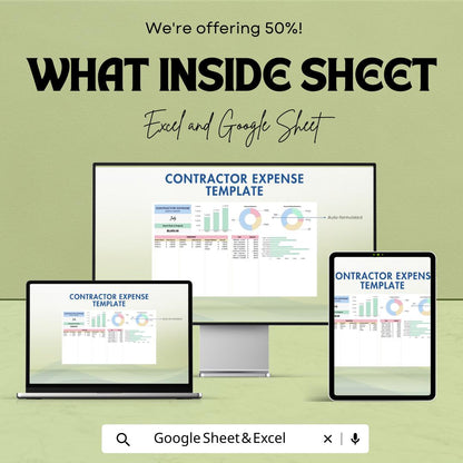Contractor Expense Template Excel & Google Sheets | Freelance Expense Tracker | Self Employed Budget Spreadsheet | Business Expense Planner