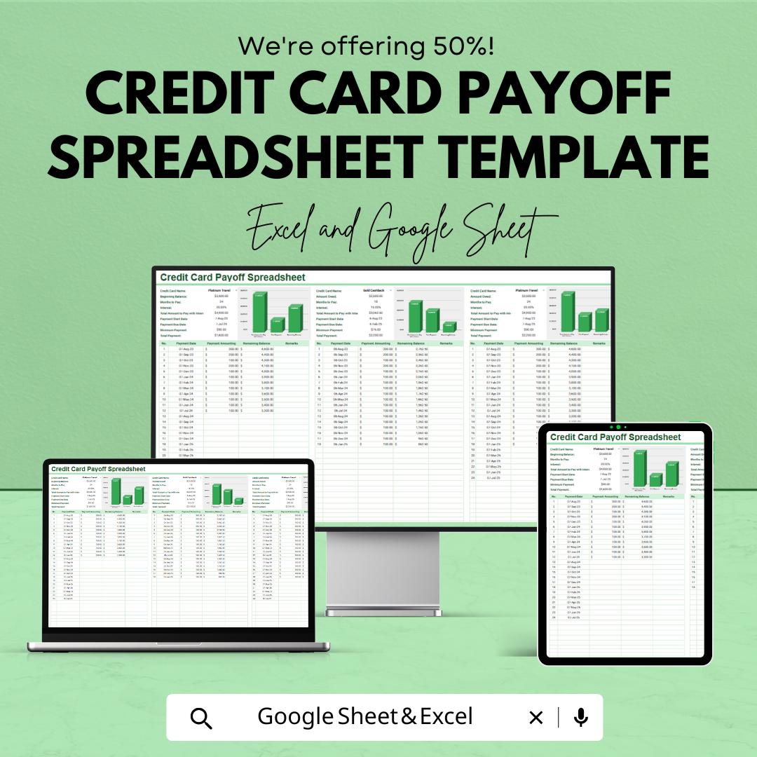 Credit Card Payoff Spreadsheet Template | Excel & Google Sheets Debt Tracker | Credit Card Debt Payoff Planner