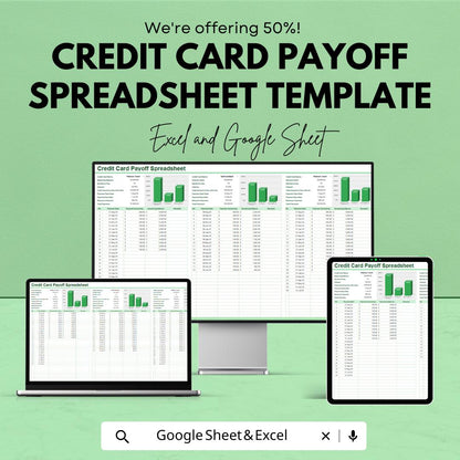 Credit Card Payoff Spreadsheet Template | Excel & Google Sheets Debt Tracker | Credit Card Debt Payoff Planner