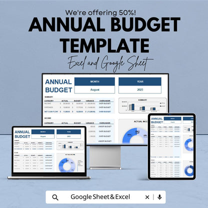 Annual Budget Template | Yearly Budget Planner Spreadsheet | Personal and Business Budget | Excel & Google Sheets