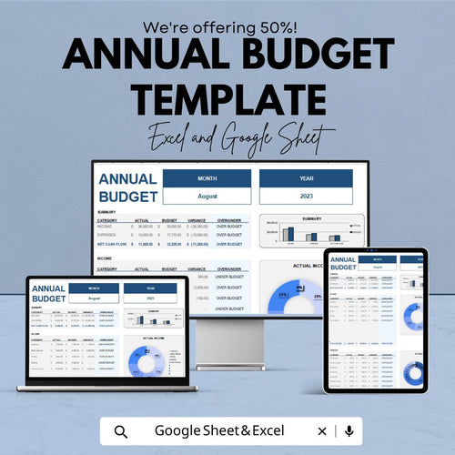 Annual Budget Template | Yearly Budget Planner Spreadsheet | Personal and Business Budget | Excel & Google Sheets