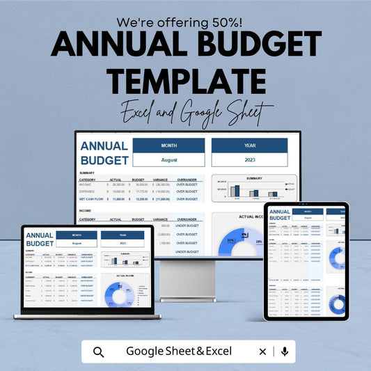 Annual Budget Template | Yearly Budget Planner Spreadsheet | Personal and Business Budget | Excel & Google Sheets