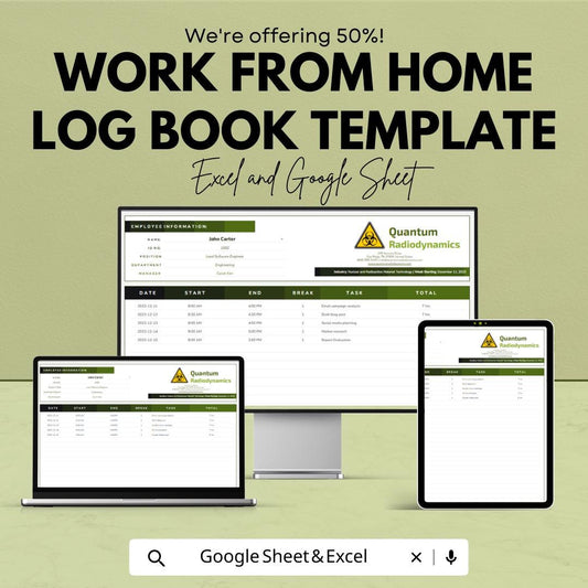 Work From Home Log Book Template | Remote Work Log Tracker | Daily Work Log Spreadsheet |  Work Tracker | Productivity Log Book