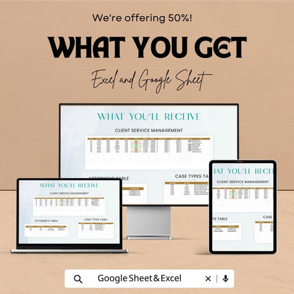 Legal Client Service Management Dashboard Template, Law Firm Case Tracker, Attorney Dashboard Spreadsheet, Legal KPI Tracker
