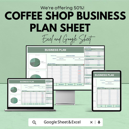 Coffee Shop Business Plan Template | Startup Excel & Google Sheet | Coffee Shop Financial Planner | Restaurant Business Plan