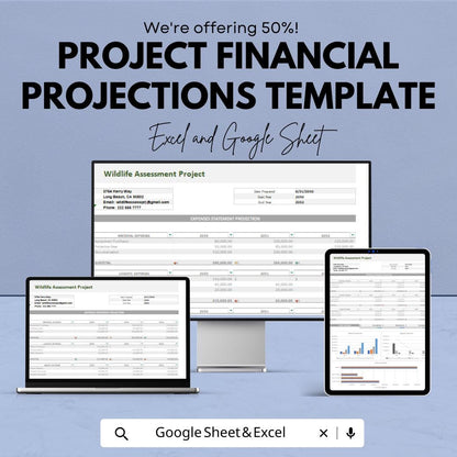 Project Financial Projections Template | Project Forecasting Spreadsheet | Revenue and Expense Forecast Template | Financial Planning Model
