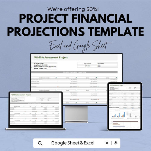 Project Financial Projections Template | Project Forecasting Spreadsheet | Revenue and Expense Forecast Template | Financial Planning Model