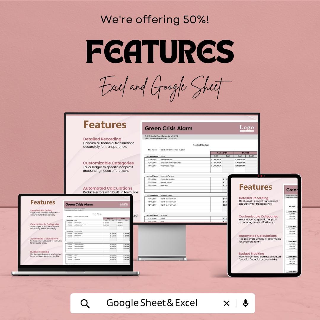 Non Profit Ledger Template Excel Google Sheets | Nonprofit Accounting Spreadsheet | Fund Tracking Template | Charity Financial Ledger |