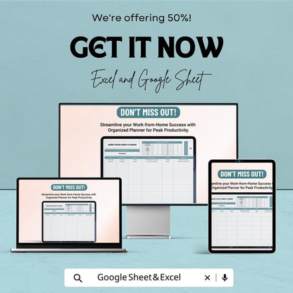 Work From Home Planner Template | Daily Productivity Planner | Remote Work Organizer | Excel & Google Sheets | Task and Schedule Tracker