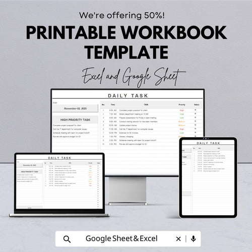 Printable Workbook Template | Daily Task Tracker | Productivity Planner | Editable To-Do List | Work Schedule Sheet