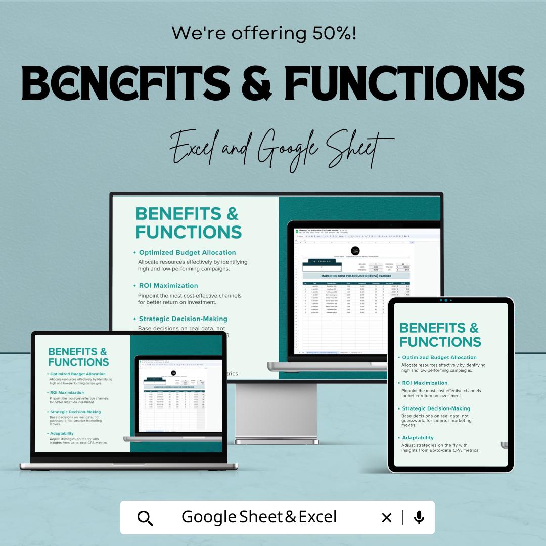 Marketing Cost Per Acquisition (CPA) Tracker Sheet - Excel & Google Sheets Template | Advertising Cost Tracker | Campaign Analysis
