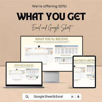 Marketing Promotional Codes and Discounts Tracker Template | Promo Code Usage Log | Marketing Discount Tracker