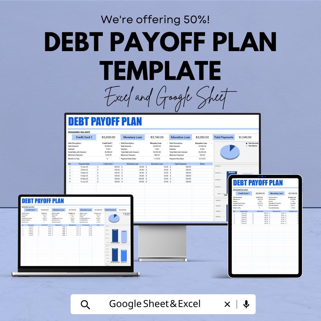 Debt Payoff Plan Template | Excel & Google Sheets Debt Tracker | Debt Snowball Spreadsheet | Loan Payment Planner | Personal Finance Tool