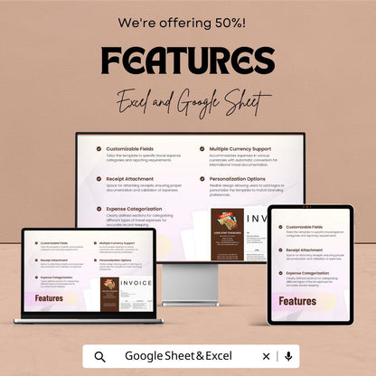 Blank Travel Invoice Sheet | Excel & Google Sheet Template | Travel Expense Invoice | Customizable Invoice Template | 50% OFF Now!