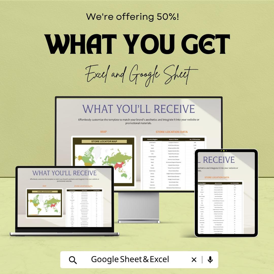 Store Locator Map Template | Store Location Map Excel | Business Location Tracker | Territory Map Spreadsheet