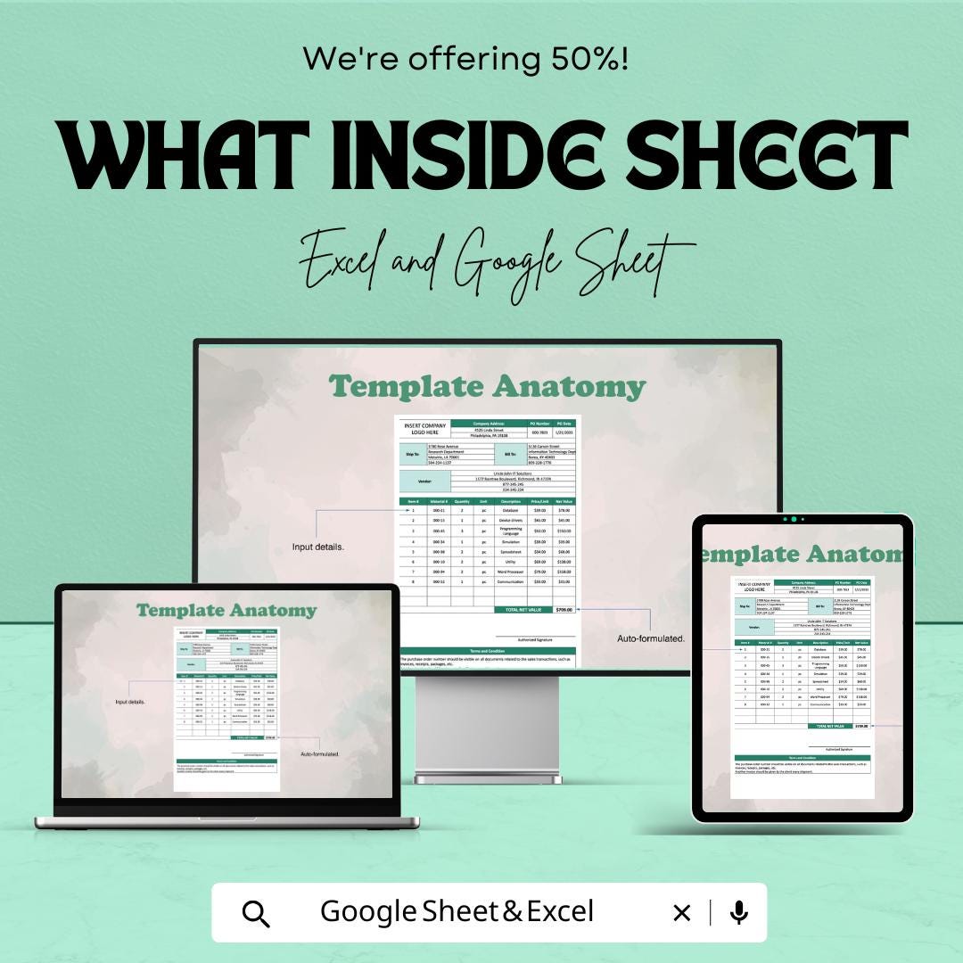 Software Purchase Order Form Sheet for Excel & Google Sheets | Efficient Order Management Template | Track Software Purchases with Ease