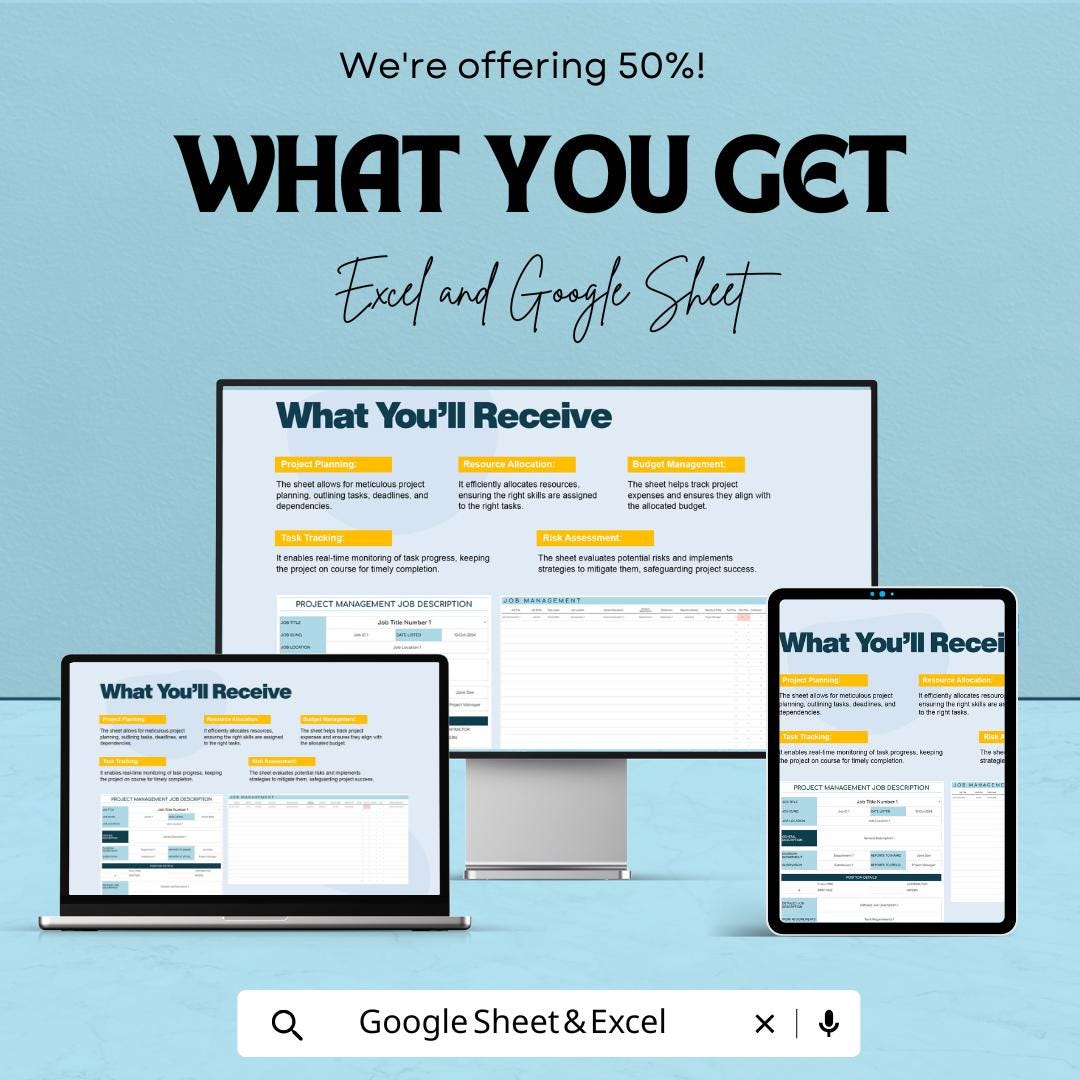 Project Management Job Description Template | Editable Job Description | PM Role Template | Job Duties and Responsibilities