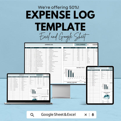 Expense Log Template | Budget Tracker Spreadsheet | Personal Finance & Expense Tracker for Excel and Google Sheets