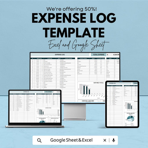 Expense Log Template | Budget Tracker Spreadsheet | Personal Finance & Expense Tracker for Excel and Google Sheets